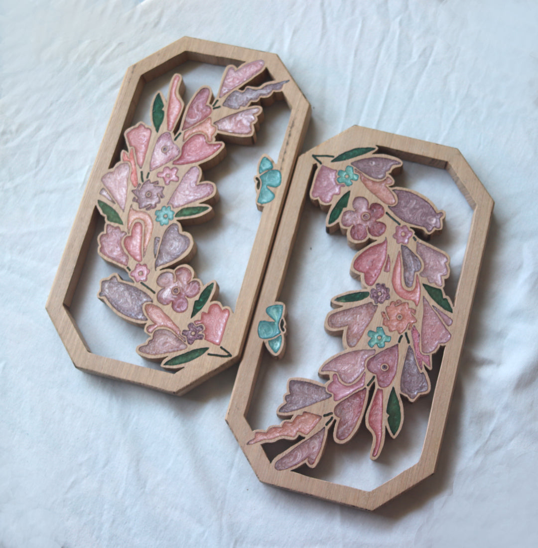 Wild Flowers and Butterflies Wreath Wood Wall Art - Handcrafted Home Decor