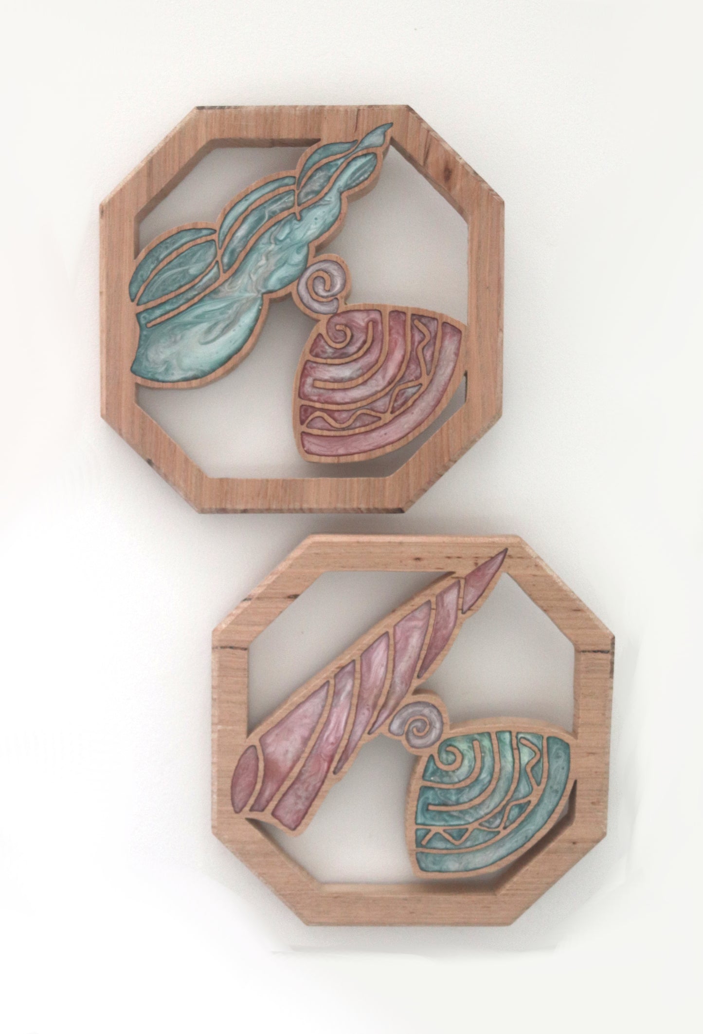Sea Shells Wood Wall Art- Handcrafted Coastal Decor - Set of 2