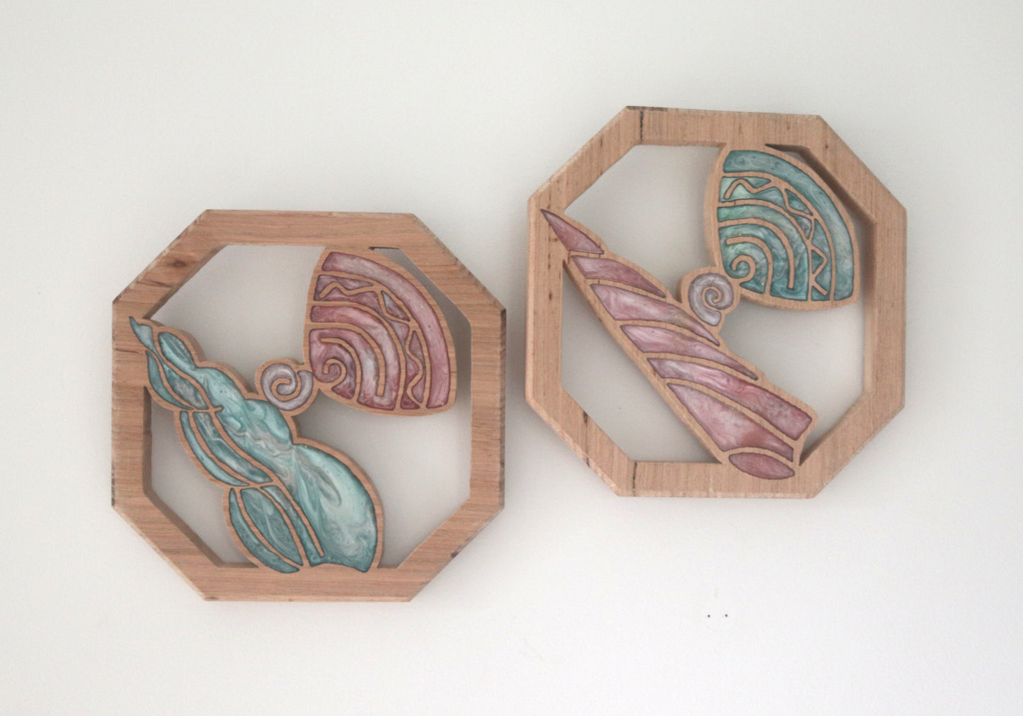 Sea Shells Wood Wall Art- Handcrafted Coastal Decor - Set of 2