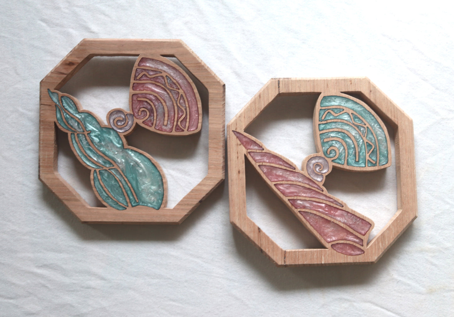 Sea Shells Wood Wall Art- Handcrafted Coastal Decor - Set of 2
