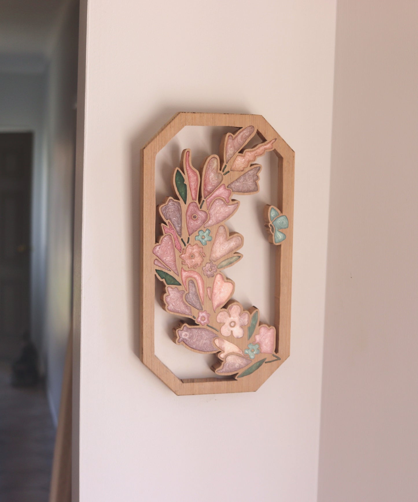 Wild Flowers and Butterflies Wreath Wood Wall Art - Handcrafted Home Decor