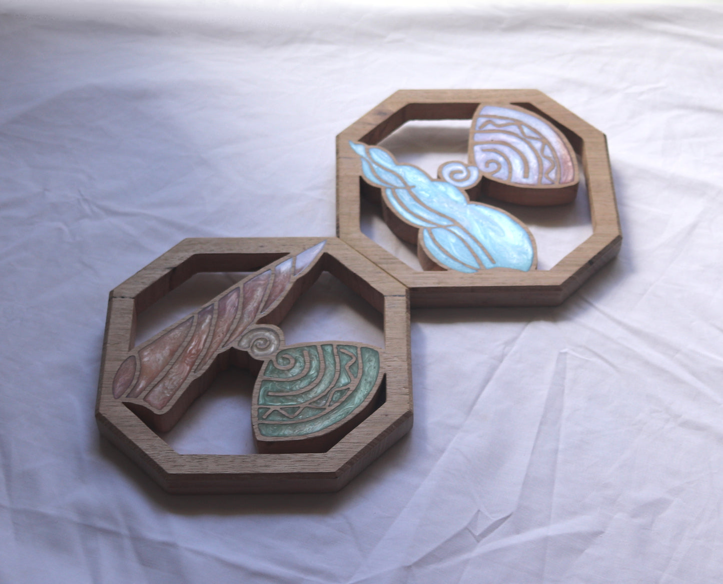 Sea Shells Wood Wall Art- Handcrafted Coastal Decor - Set of 2