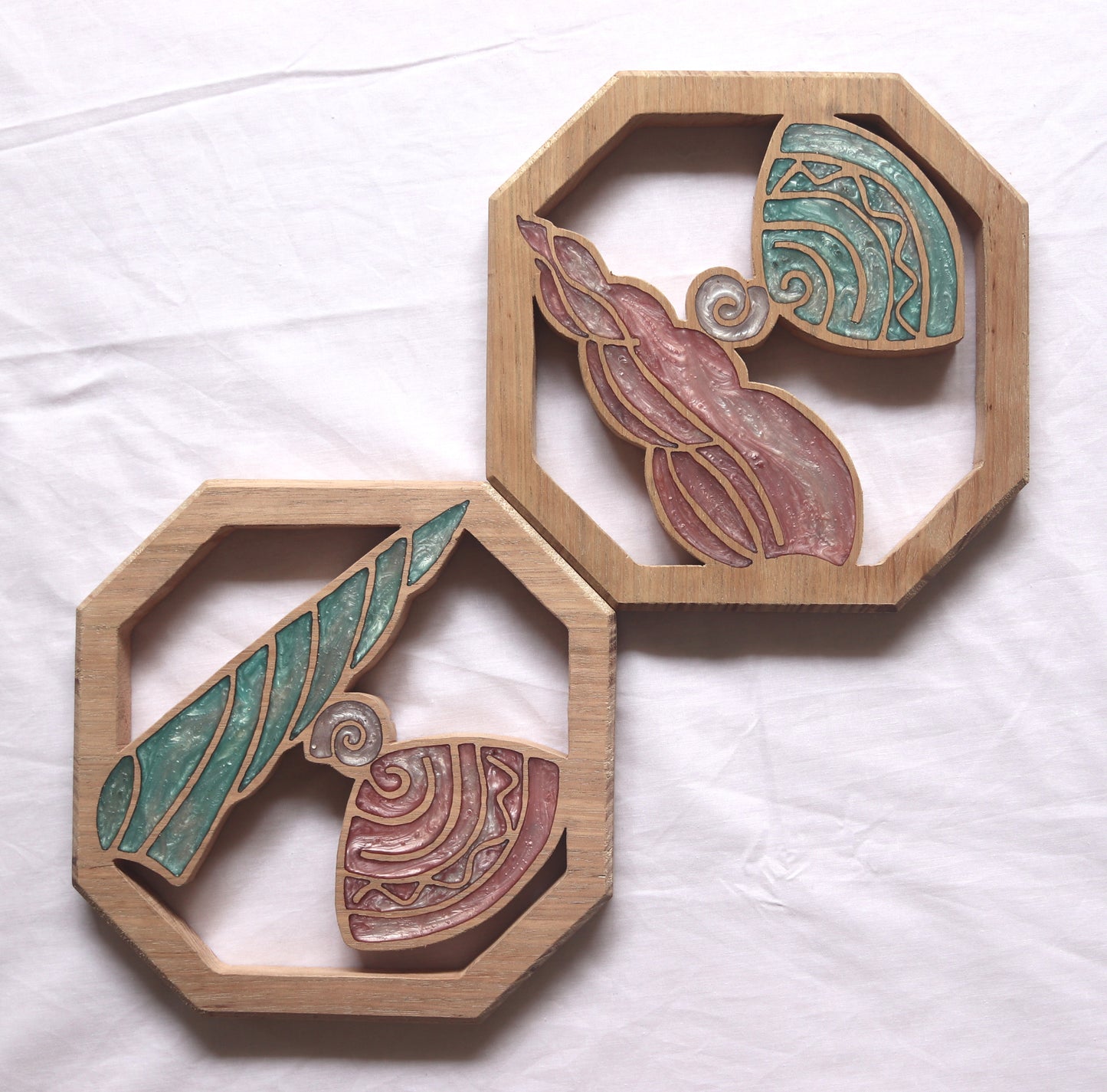 Sea Shells Wood Wall Art- Handcrafted Coastal Decor - Set of 2