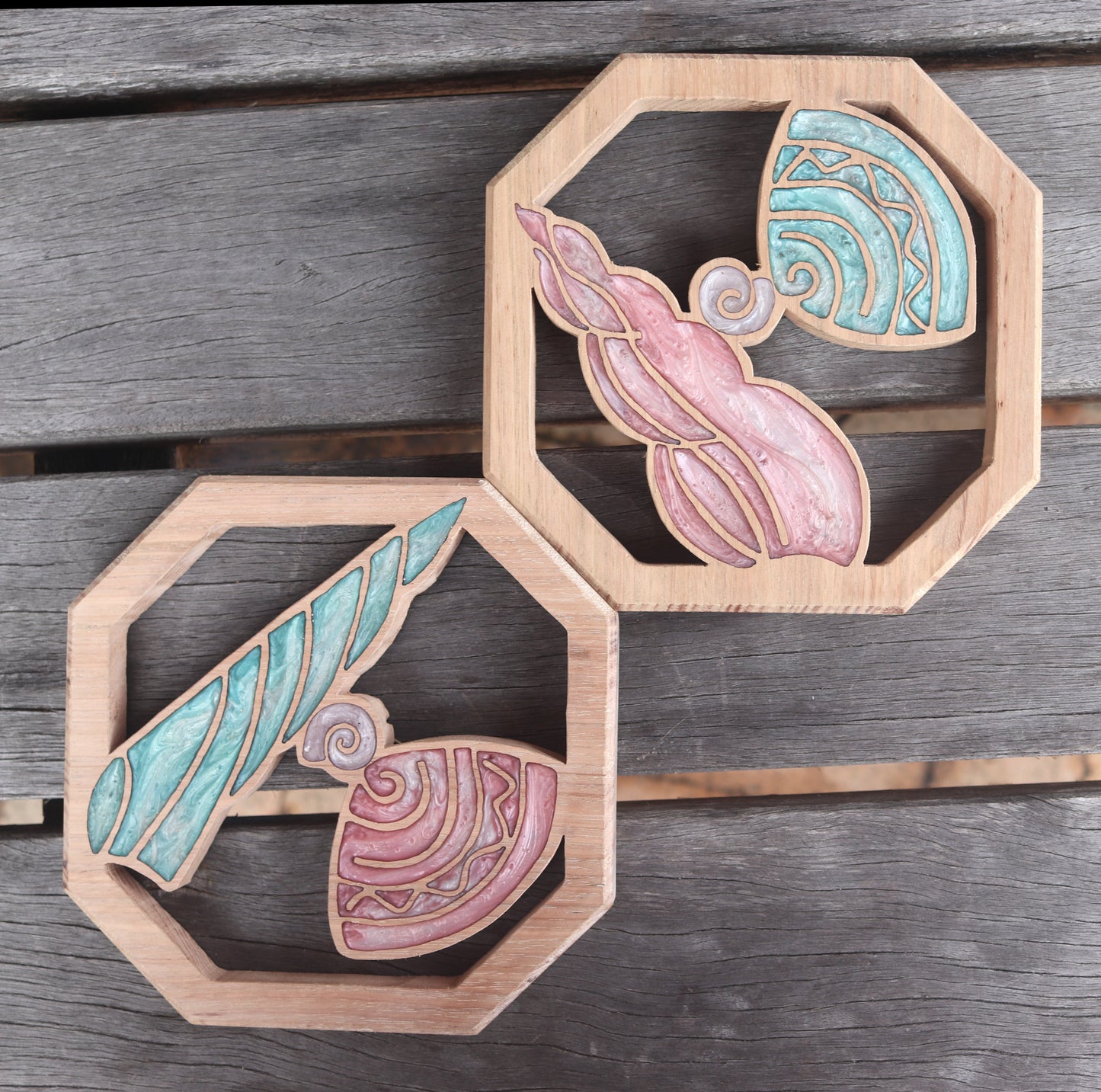 Sea Shells Wood Wall Art- Handcrafted Coastal Decor - Set of 2