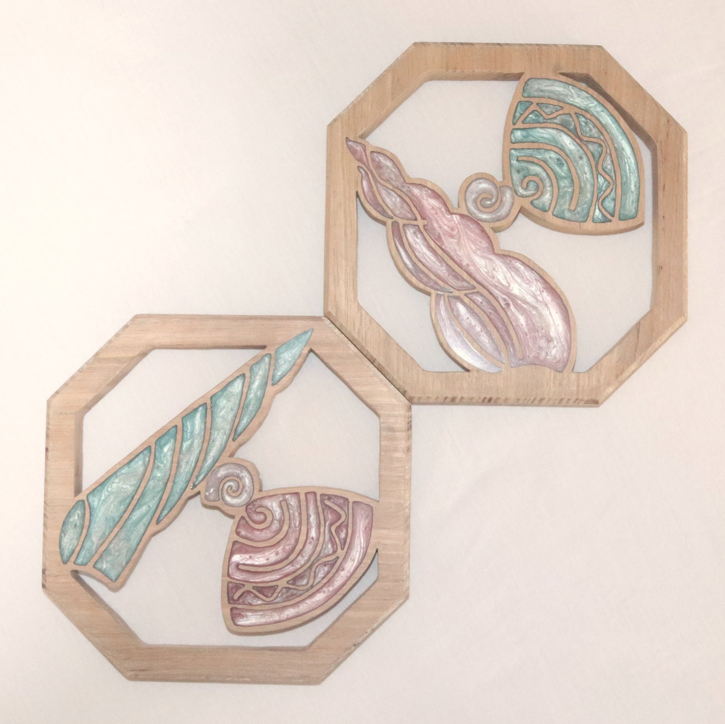 Sea Shells Wood Wall Art- Handcrafted Coastal Decor - Set of 2