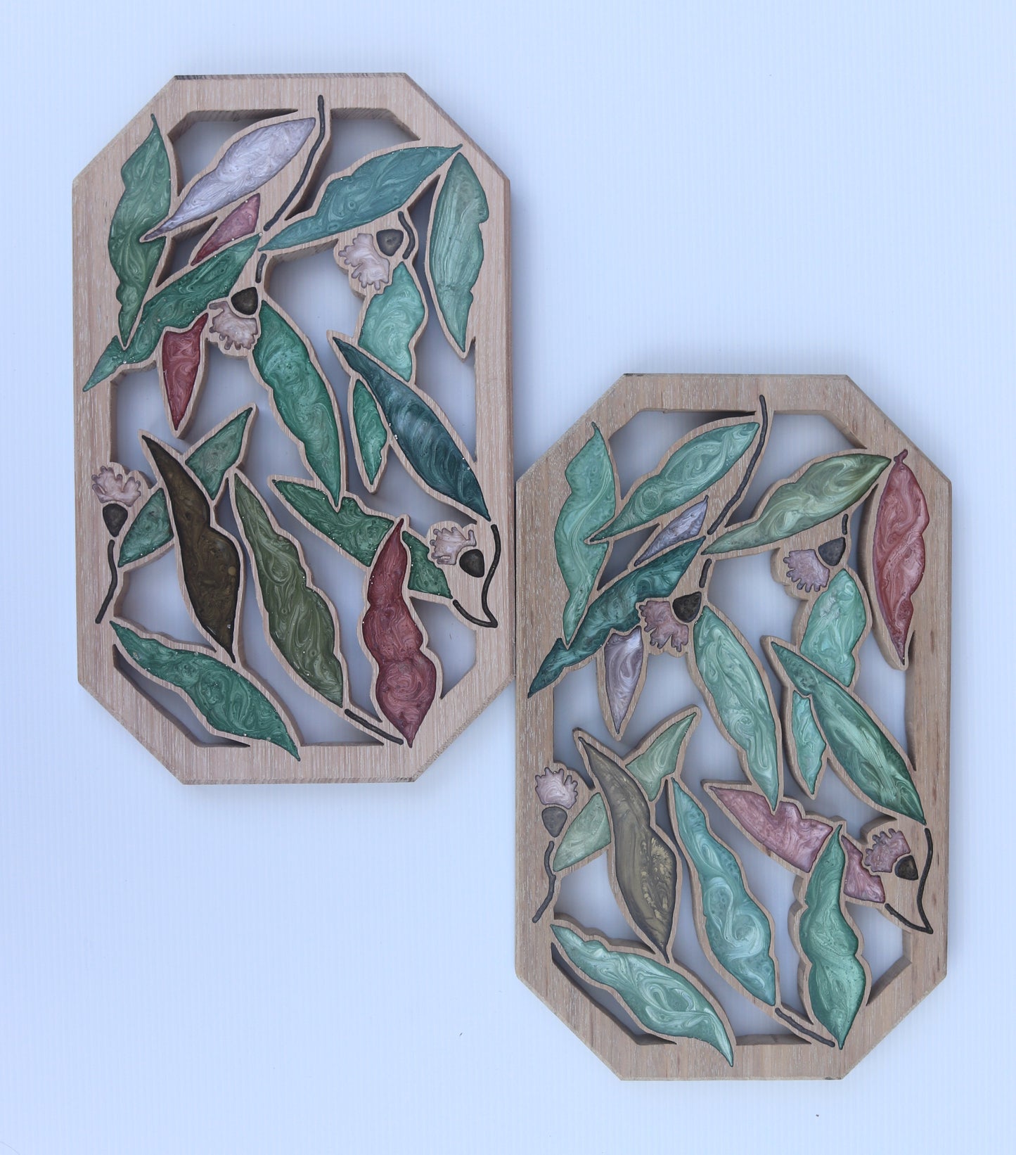 Gum Nuts and Leaves Wood Wall Art - Handcrafted Home Decor - Angled