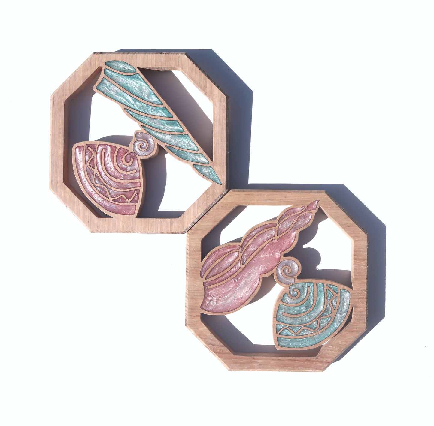Sea Shells Wood Wall Art- Handcrafted Coastal Decor - Set of 2
