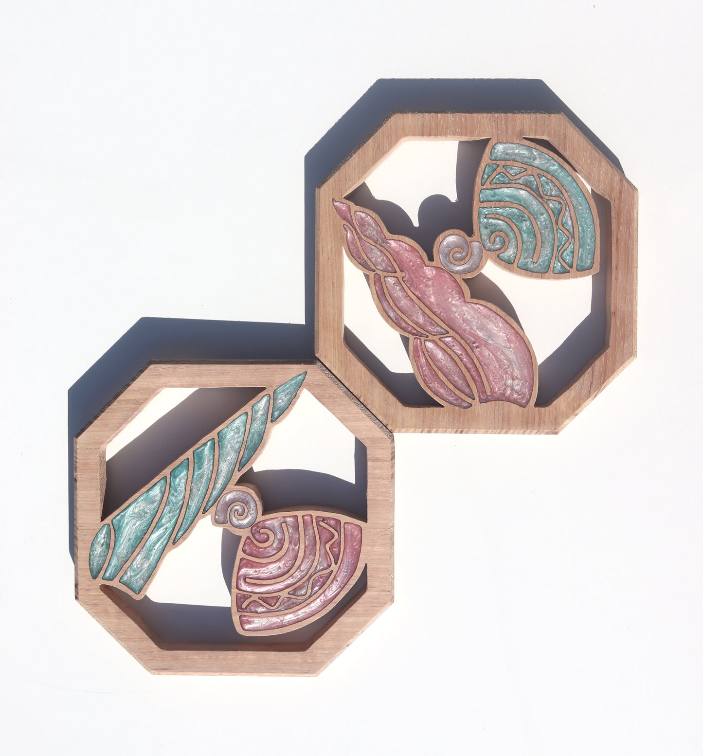 Sea Shells Wood Wall Art- Handcrafted Coastal Decor - Set of 2