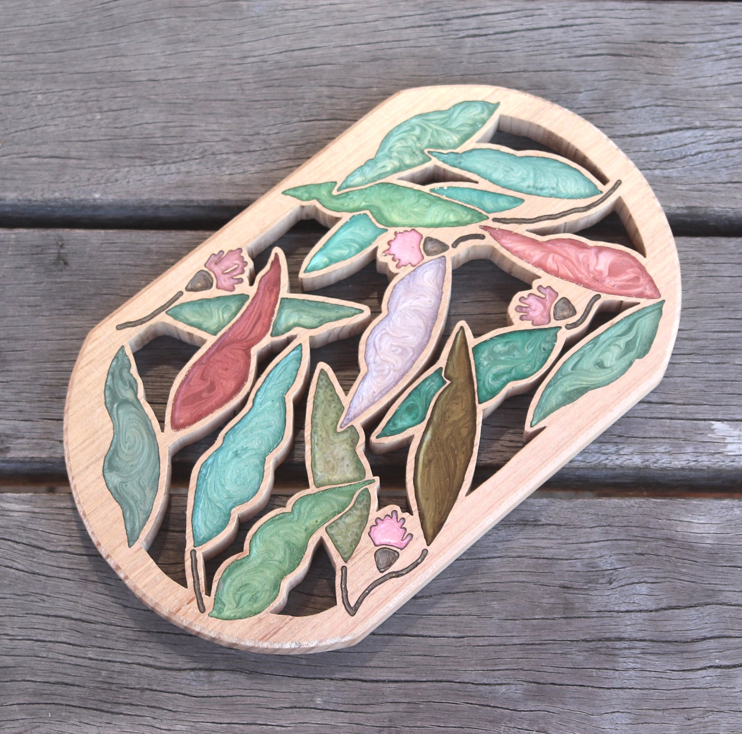 Gum Nuts and Leaves Wood Wall Art - Handcrafted Home Decor