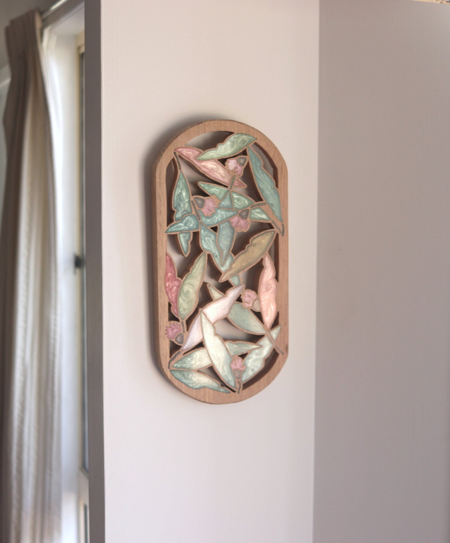 Gum Nuts and Leaves Wood Wall Art - Handcrafted Rustic Decor - Large