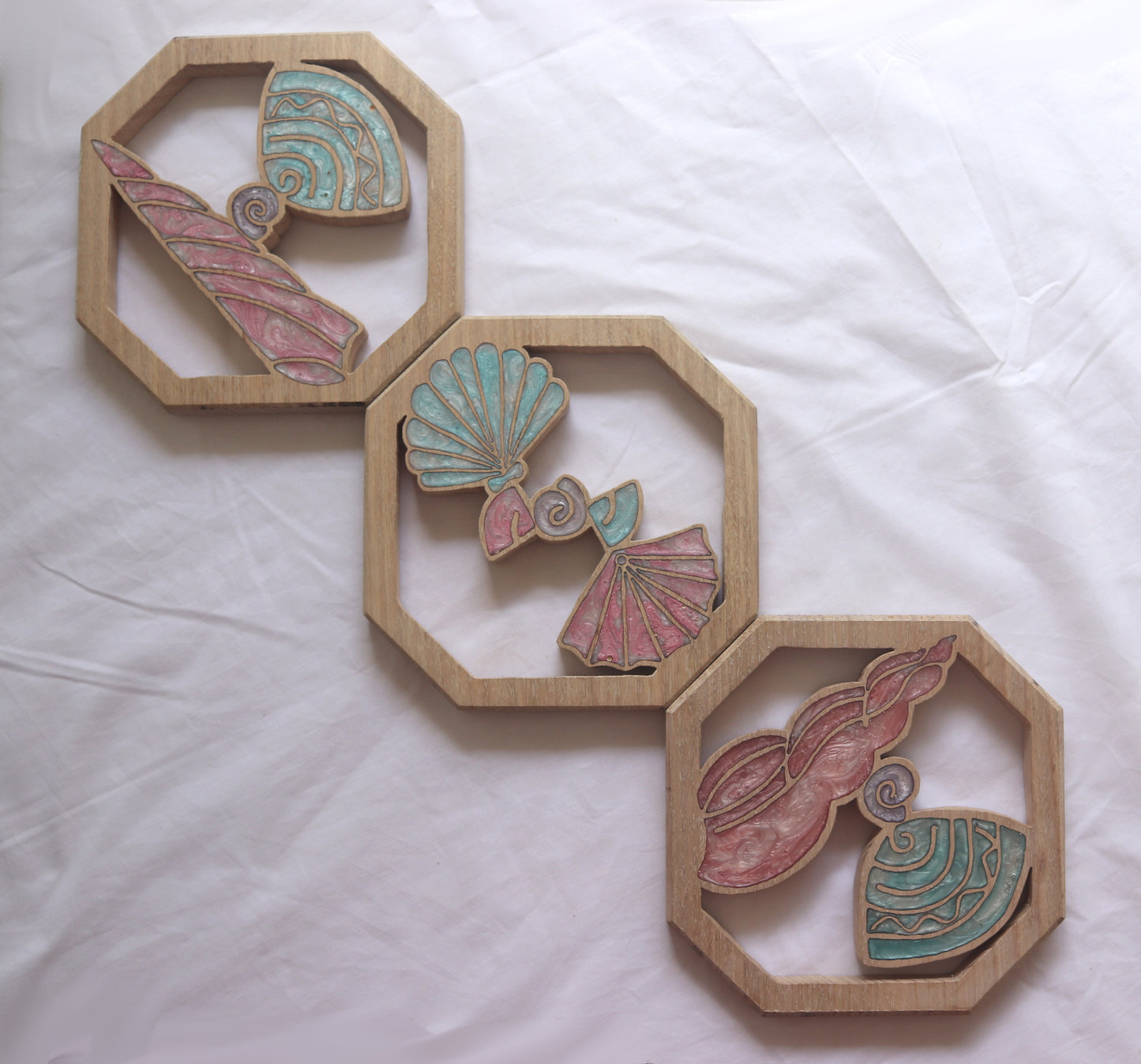 Wood Wall Art- Sea Shells - Set of 3