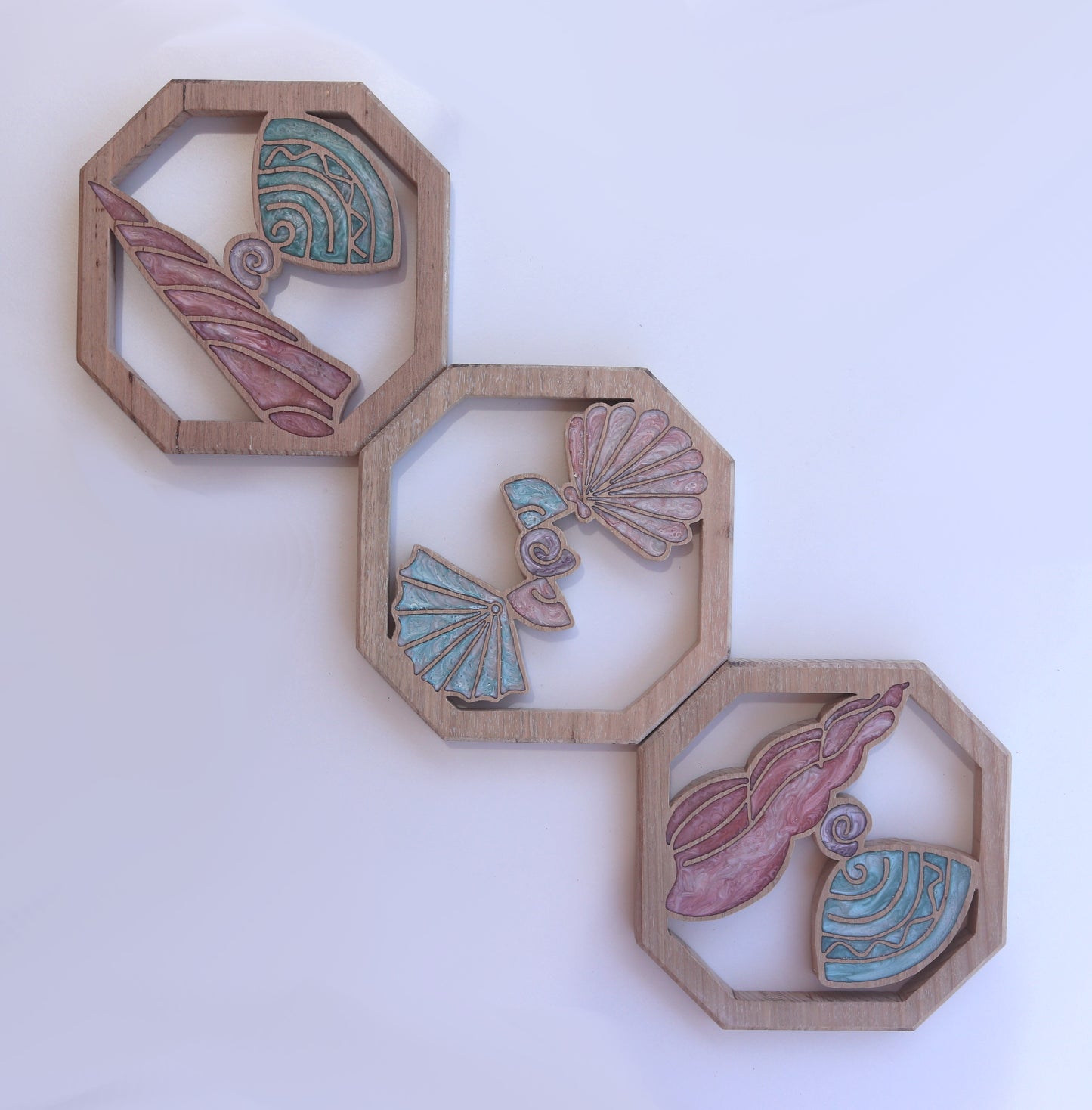Wood Wall Art- Sea Shells - Set of 3