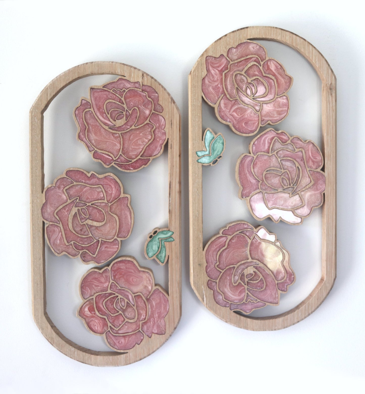 Roses and Butterflies Wood Wall Art - Handcrafted Home Decor - Rounded