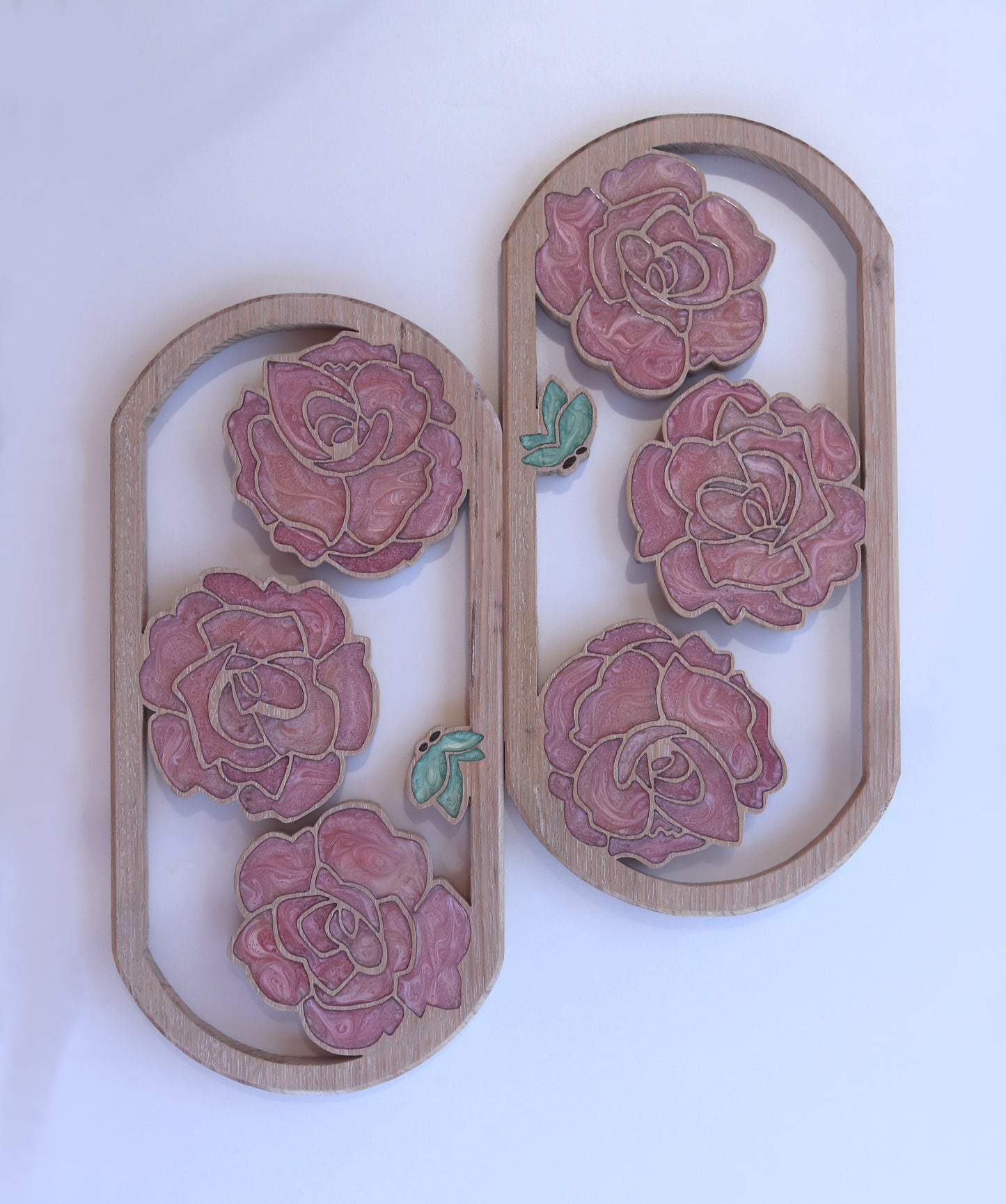 Roses and Butterflies Wood Wall Art - Handcrafted Home Decor - Rounded