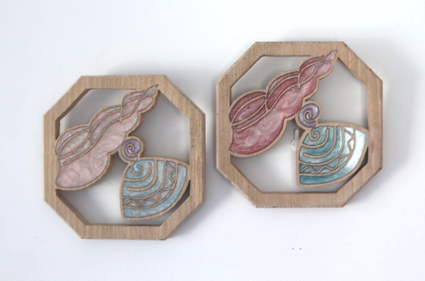 Sea Shells Wood Wall Art - Handcrafted Coastal Decor - Spiral Shell