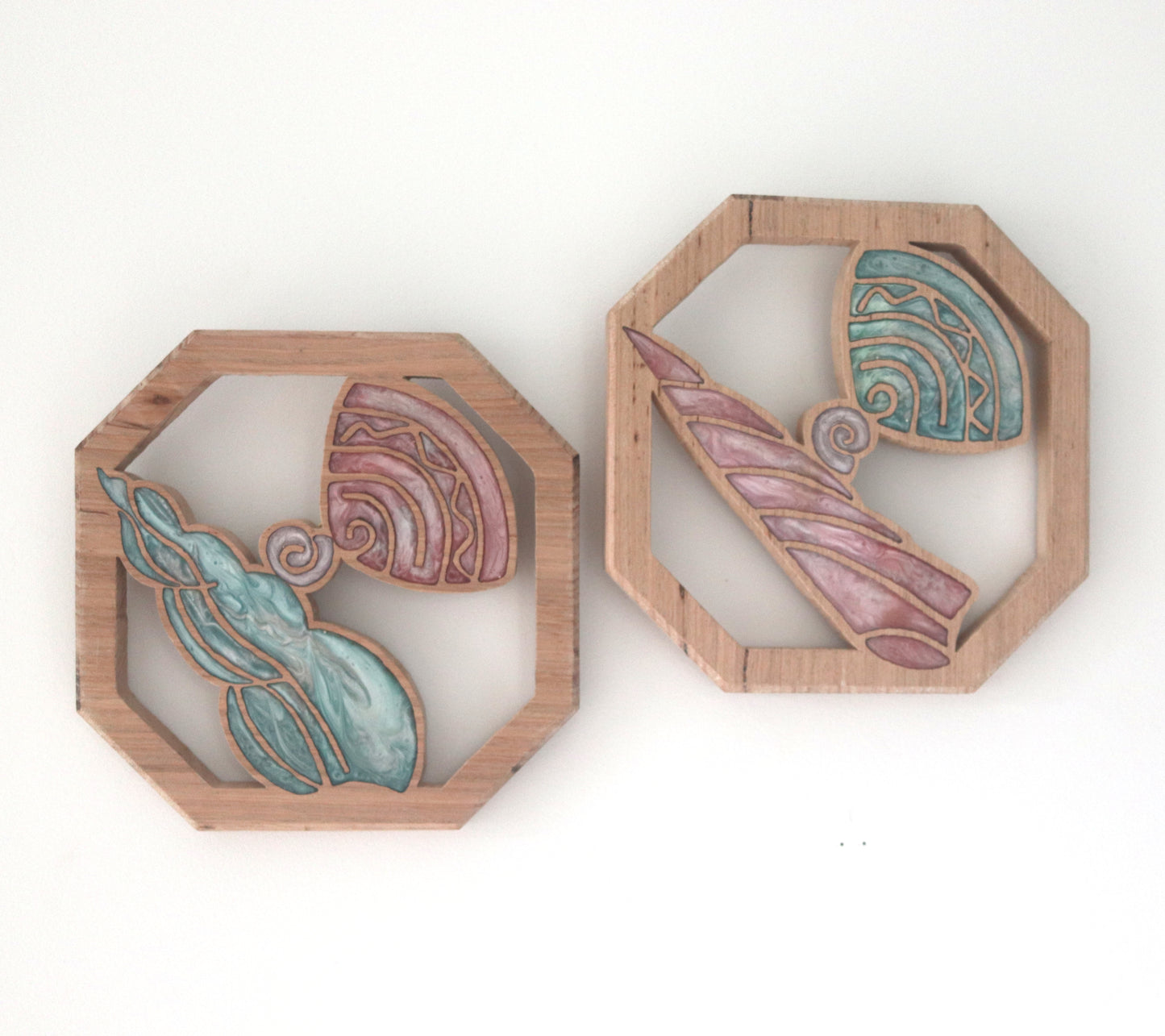 Sea Shells Wood Wall Art- Handcrafted Coastal Decor - Set of 2