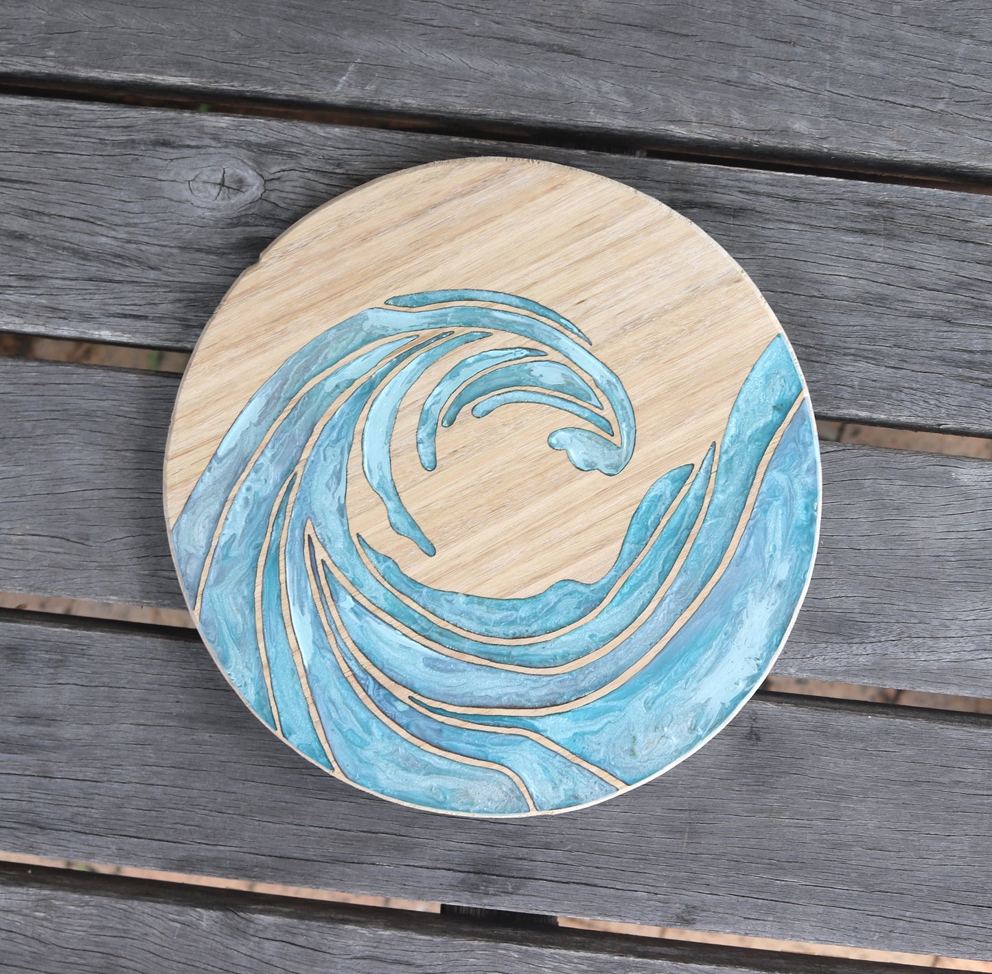 Ocean Waves Wood Wall Art - Handcrafted Coastal Decor - Solid Style