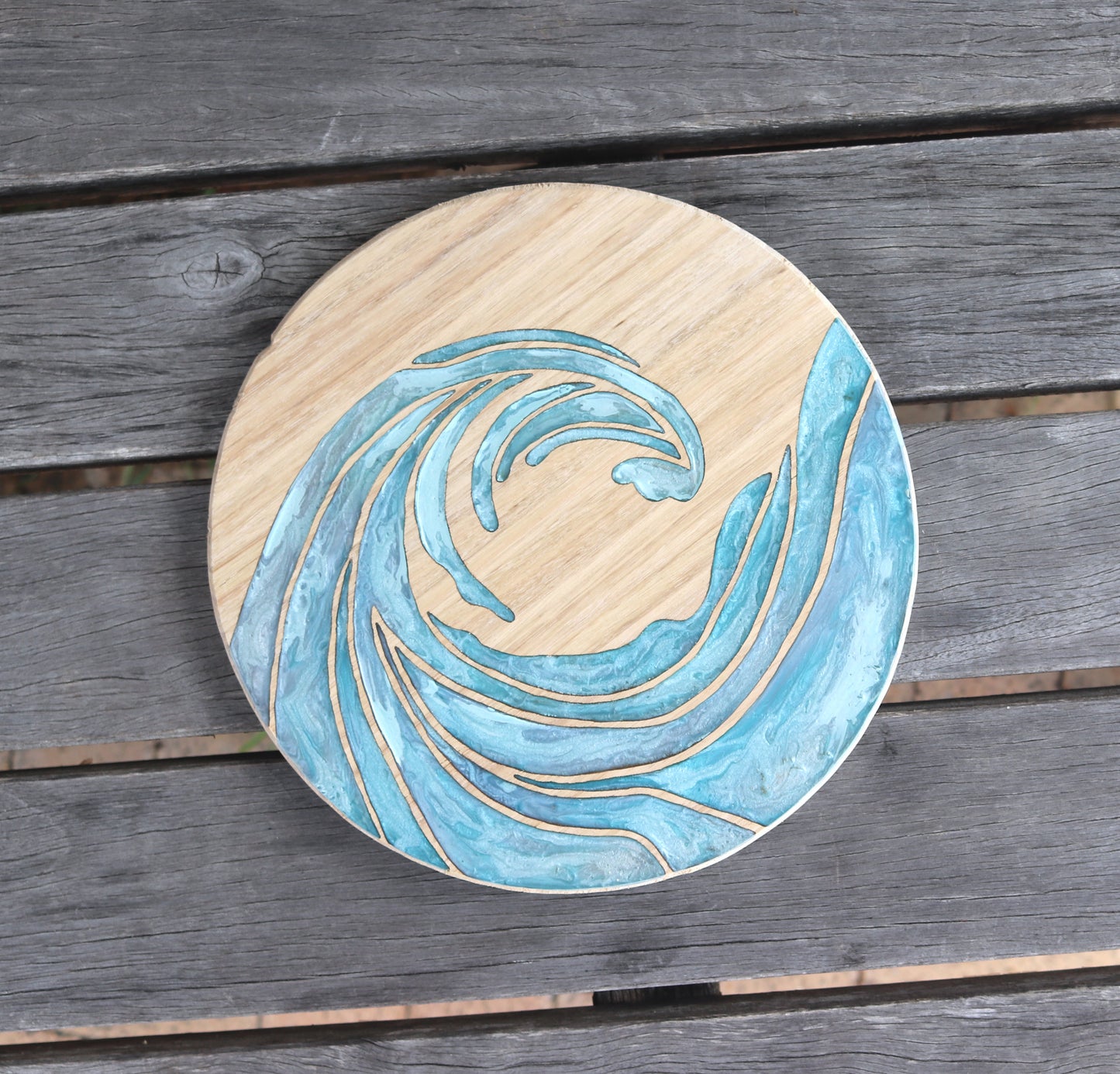 Ocean Waves Wood Wall Art - Handcrafted Coastal Decor - Solid Style