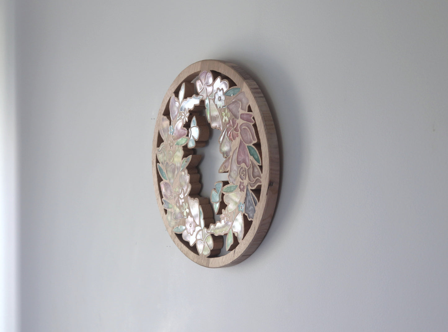 Wild Flowers and Butterflies Wood Wall Art - Handcrafted Floral Decor - Circle