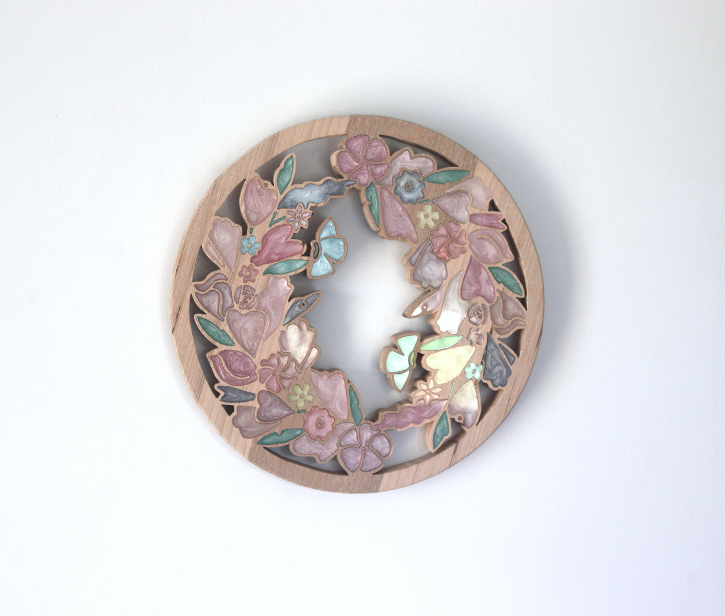 Wild Flowers and Butterflies Wood Wall Art - Handcrafted Floral Decor - Circle