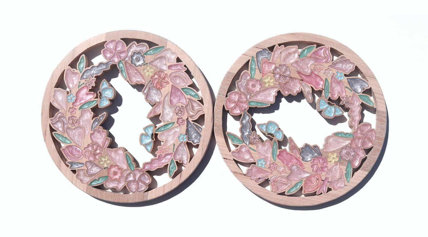 Wild Flowers and Butterflies Wood Wall Art - Handcrafted Floral Decor - Circle