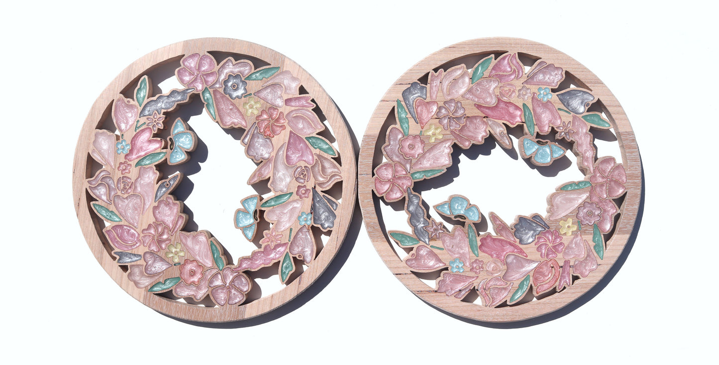 Wild Flowers and Butterflies Wood Wall Art - Handcrafted Floral Decor - Circle