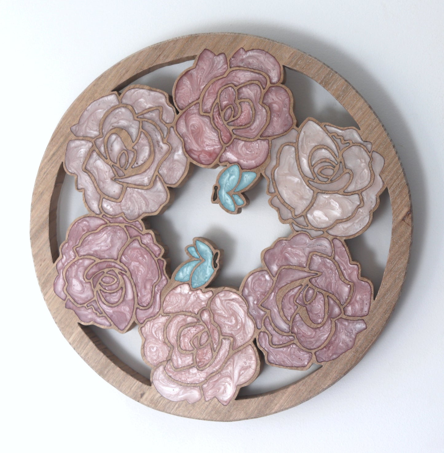 Wood Wall Art - Summer Roses and Butterflies - Circle