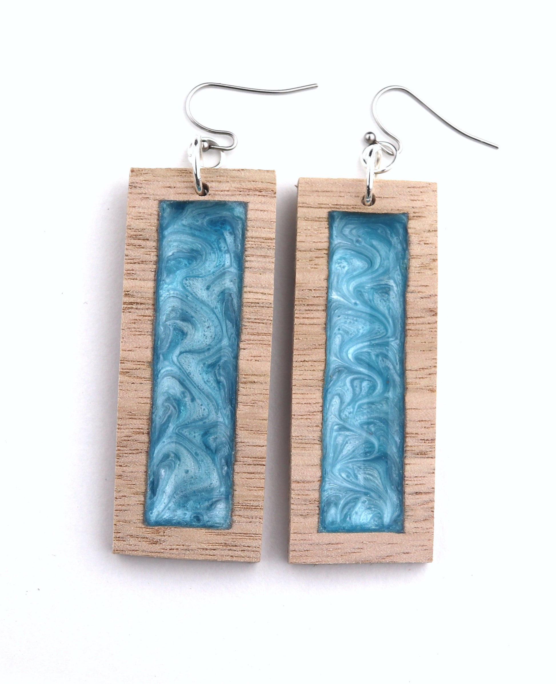 Aurora Wood Earrings in Blue Edge, small, handcrafted resin and wood earrings