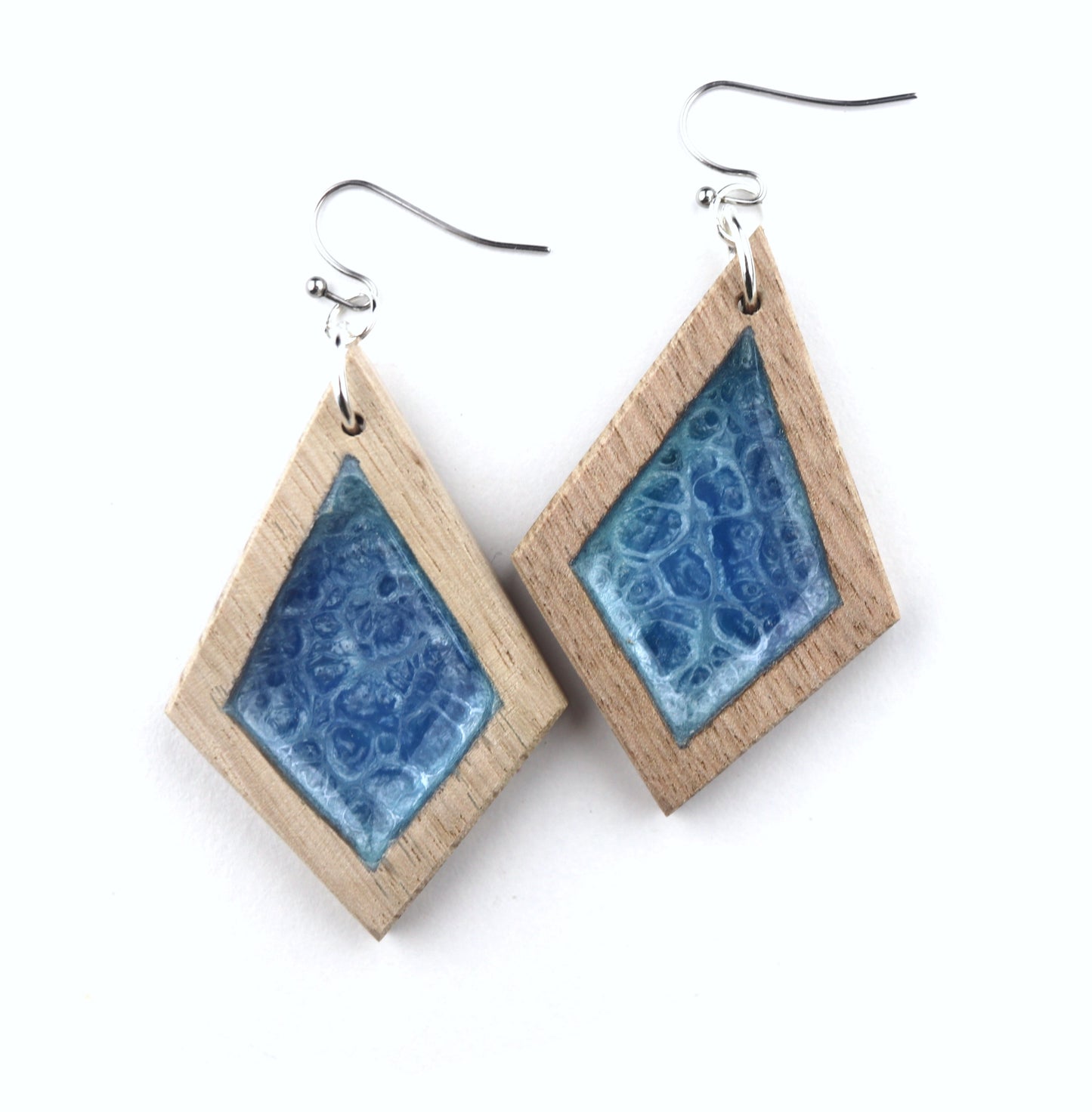 Aurora Wood Earrings in Coastal Shimmer, handcrafted resin and wood earrings
