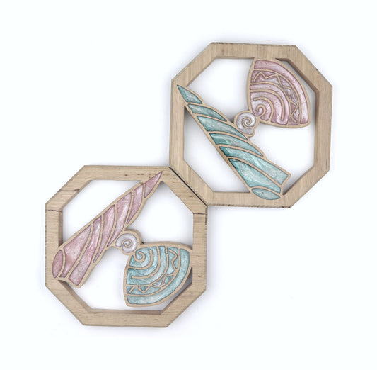 Cone Shell wood wall art by Sands Wood, featuring intricate resin design and natural wood, perfect for coastal or beach inspired home decor.