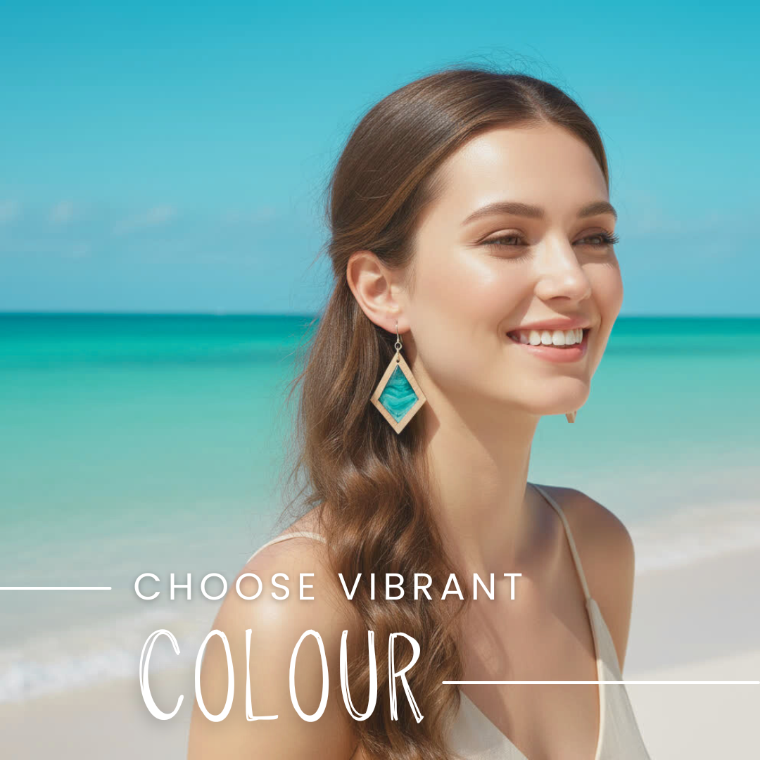 Girl wearing Aurora Earrings at beach