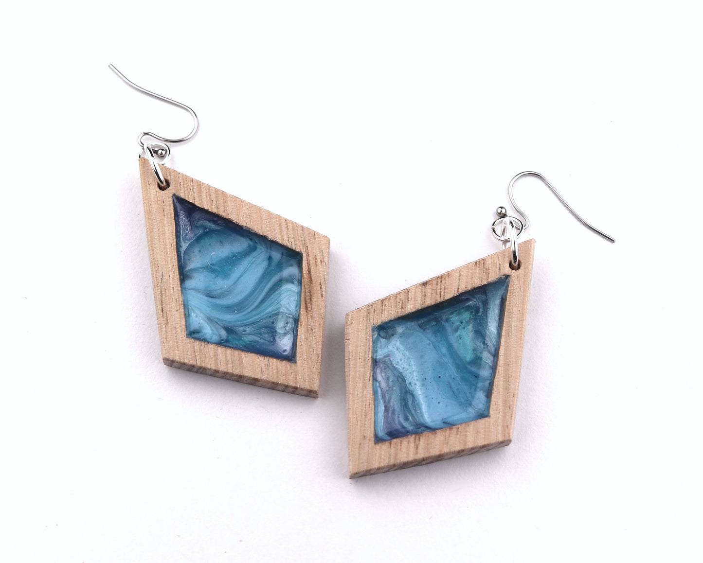 Aurora Wood Earrings in Ocean Blue, handcrafted resin and wood earrings
