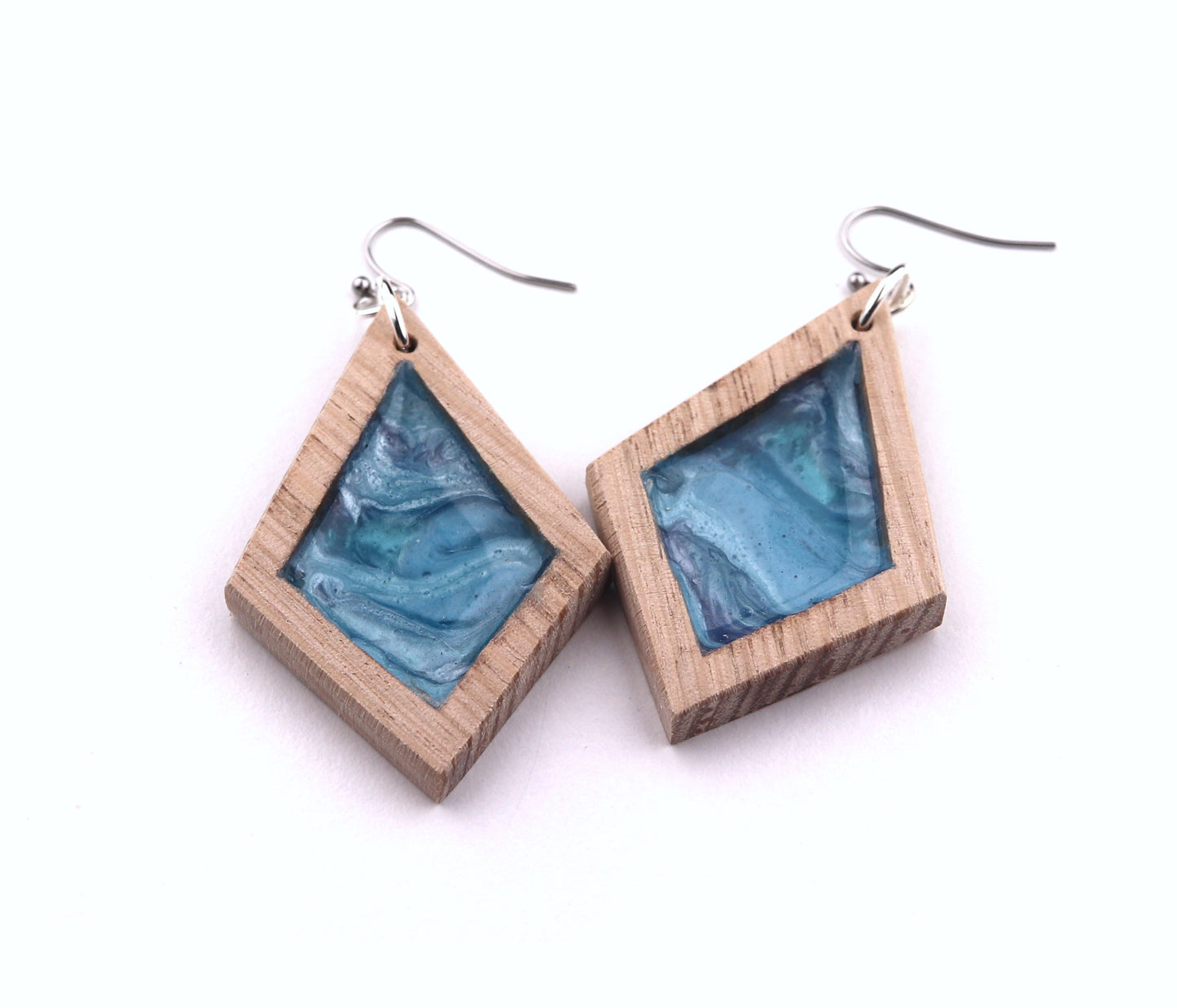 Aurora Wood Earrings in Ocean Blue, handcrafted resin and wood earrings