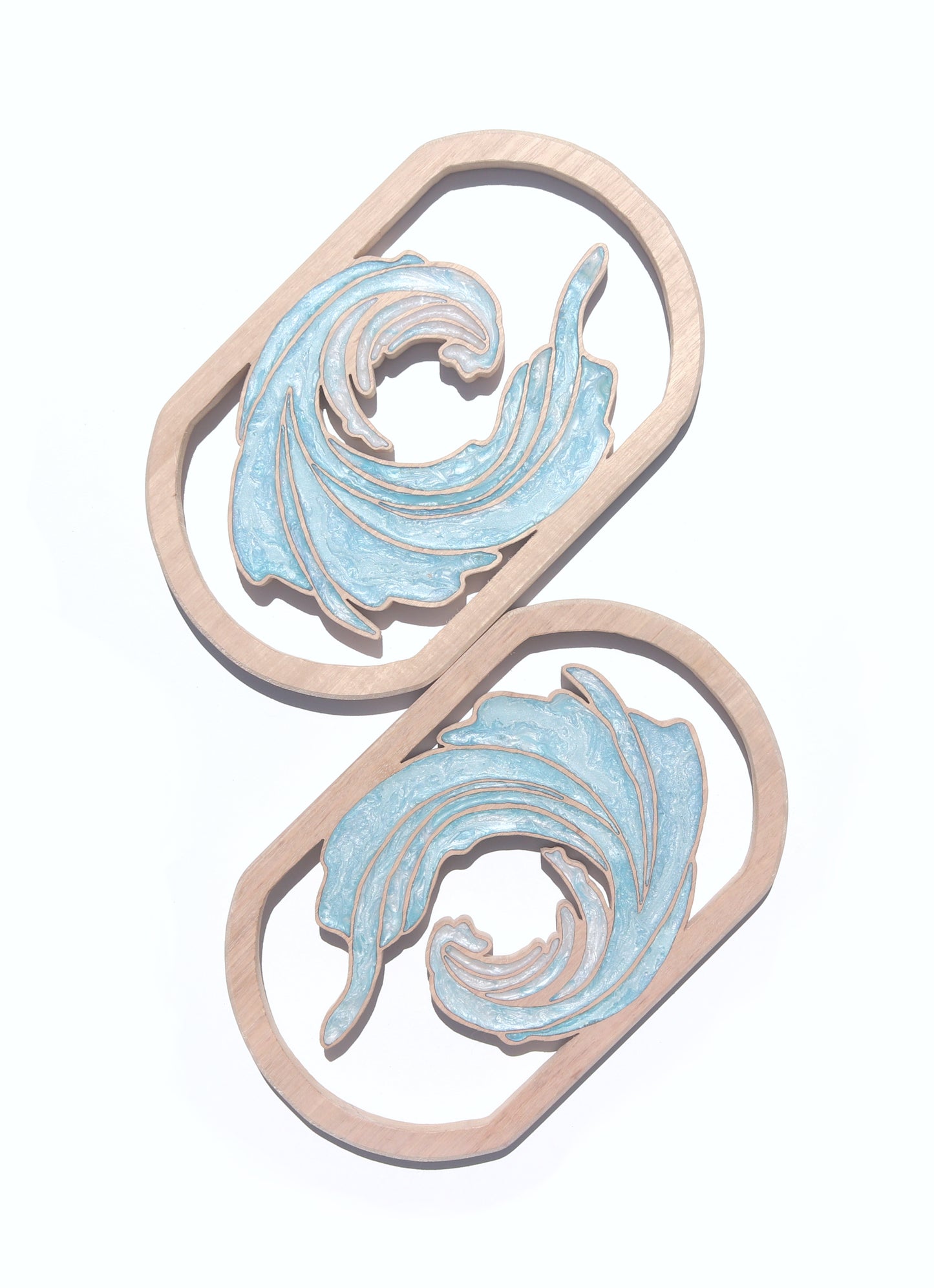 Ocean Rush inlaid wall art by Sands Wood, featuring intricate resin design and natural wood, perfect for coastal inspired home decor.