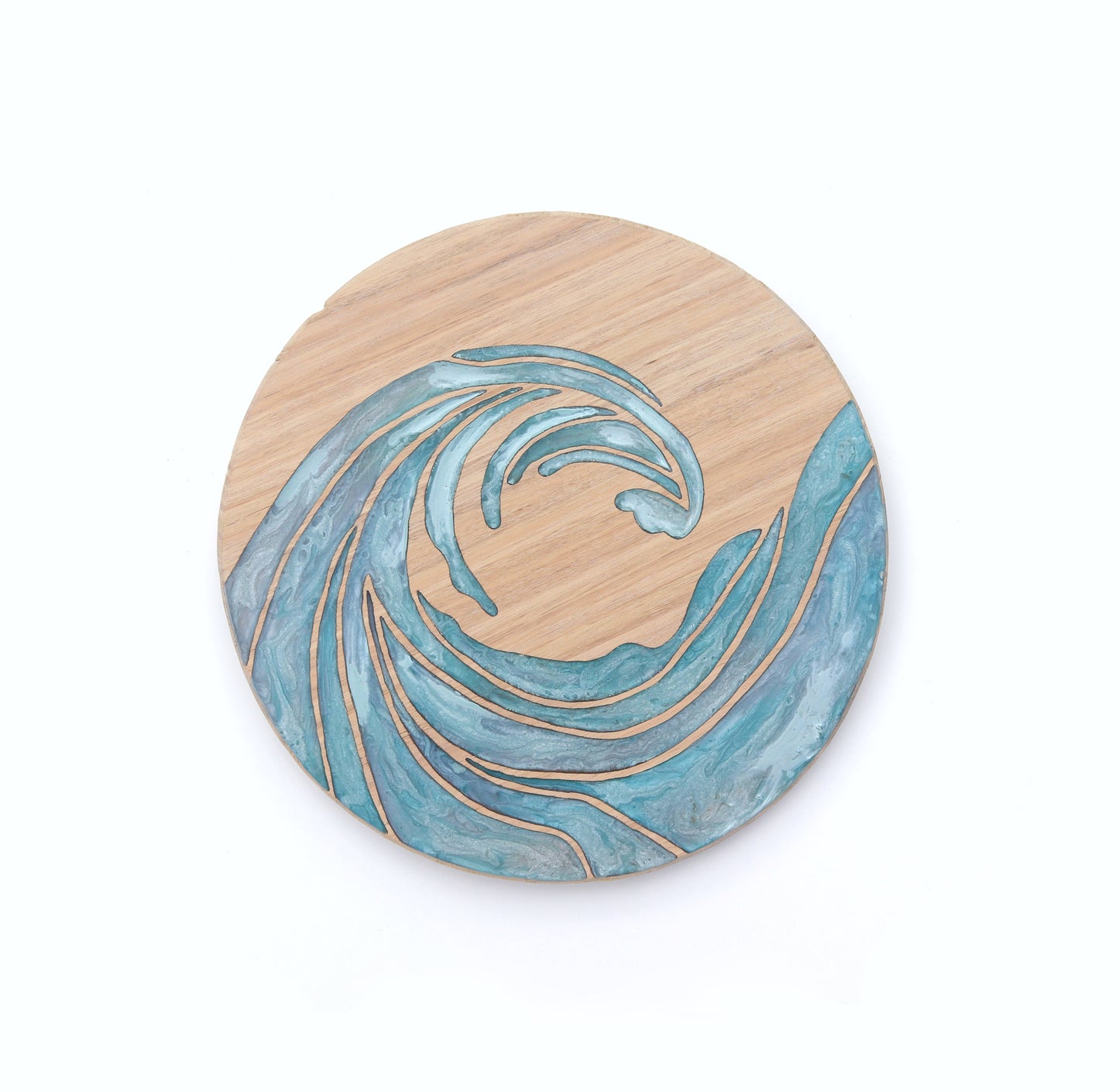 Ocean Waves inlaid wall art by Sands Wood, featuring intricate resin design and natural wood, perfect for coastal themed home decor.