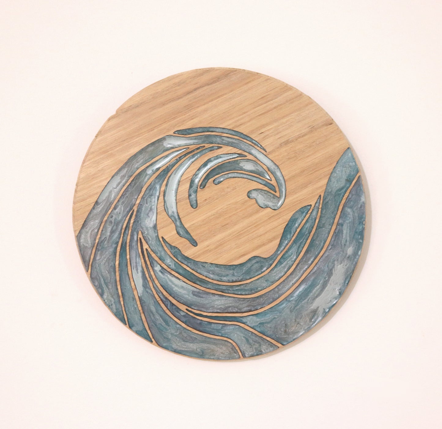 Ocean Waves inlaid wall art by Sands Wood, featuring intricate resin design and natural wood, perfect for coastal themed home decor.