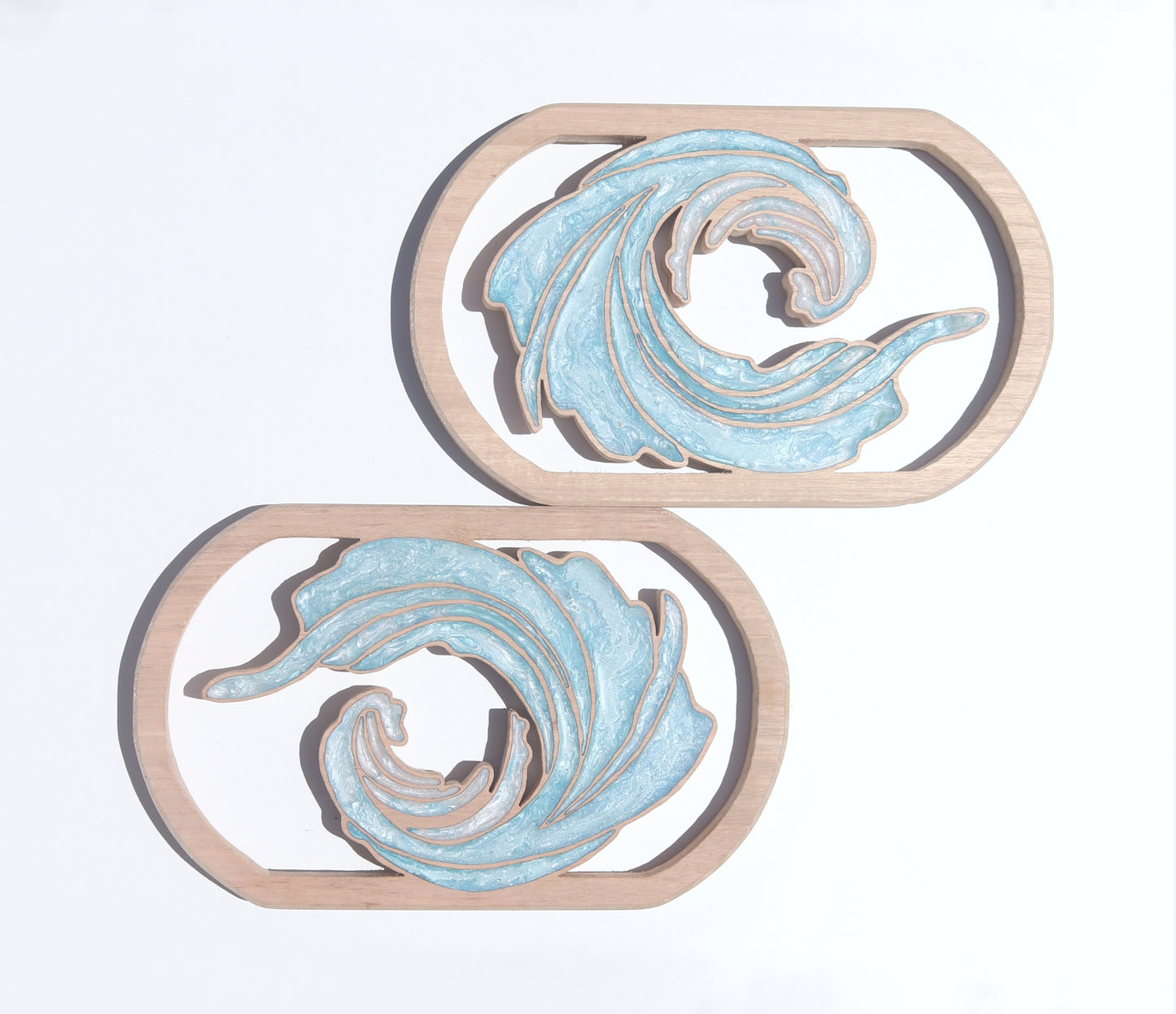 Ocean Waves inlaid wall art by Sands Wood, featuring intricate resin design and natural wood, perfect for rustic or nature-inspired home decor.