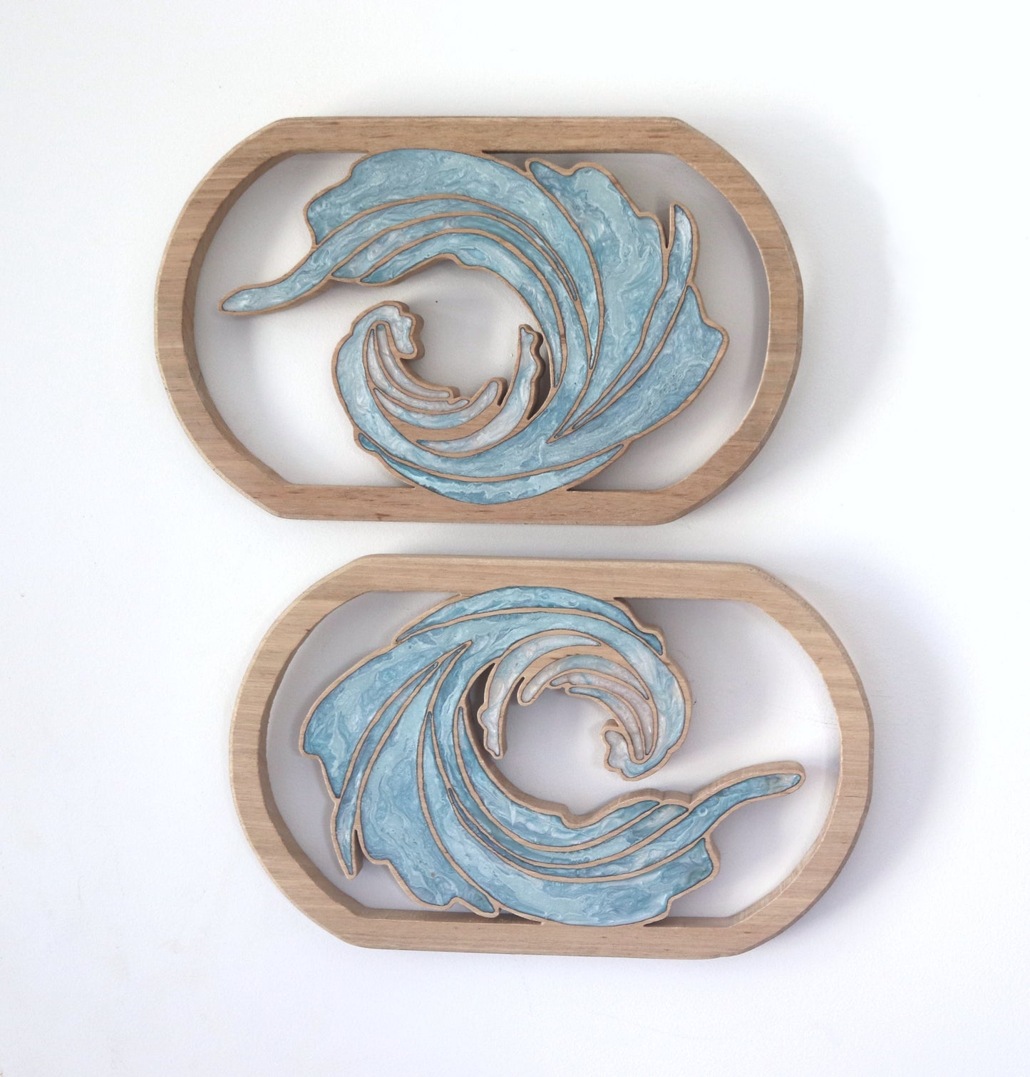 Ocean Waves inlaid wall art by Sands Wood, featuring intricate resin design and natural wood, perfect for rustic or nature-inspired home decor.