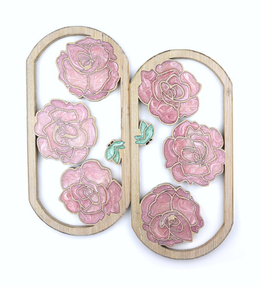 Roses and Butterflies inlaid wall art by Sands Wood, featuring intricate resin design and natural wood, perfect for rustic or nature-inspired home decor.