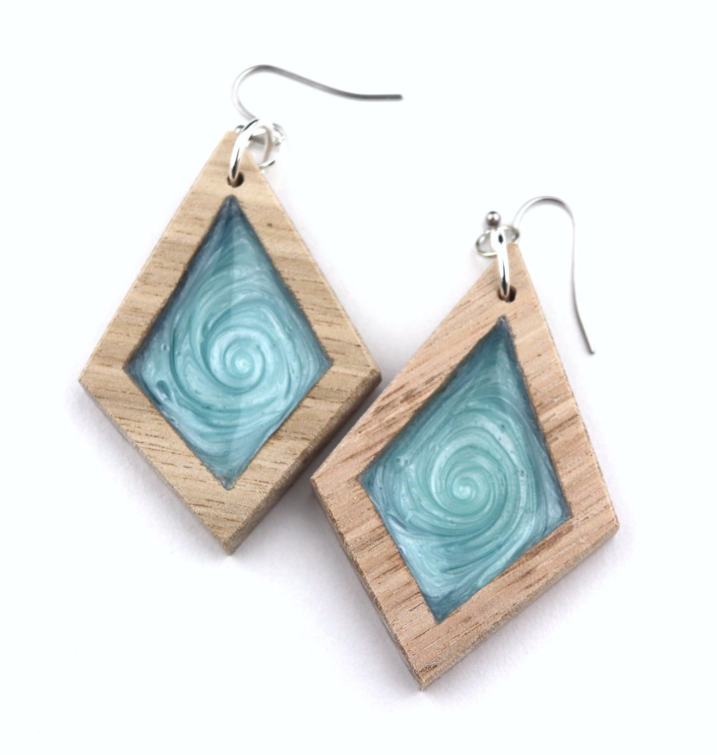 Aurora Wood Earrings in Turquoise, handcrafted resin and wood earrings