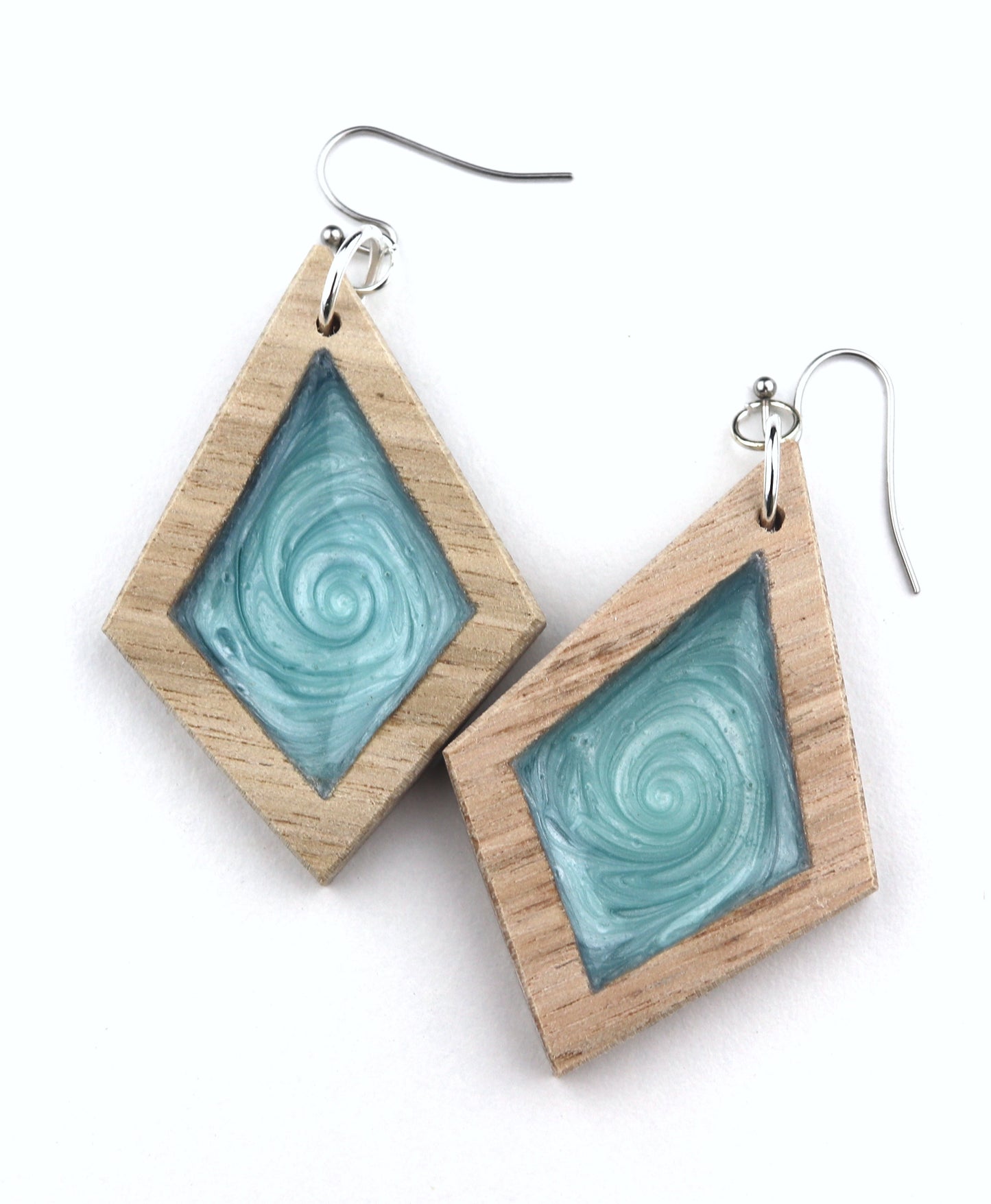 Aurora Wood Earrings in Turquoise, handcrafted resin and wood earrings