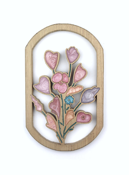 Wild Flowers inlaid wall art by Sands Wood, featuring intricate resin design and natural wood, perfect for rustic or nature-inspired home decor.