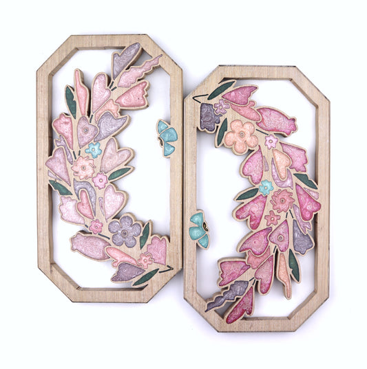 Wild Flowers inlaid wall art by Sands Wood, featuring intricate resin design and natural wood, perfect for rustic or nature-inspired home decor.