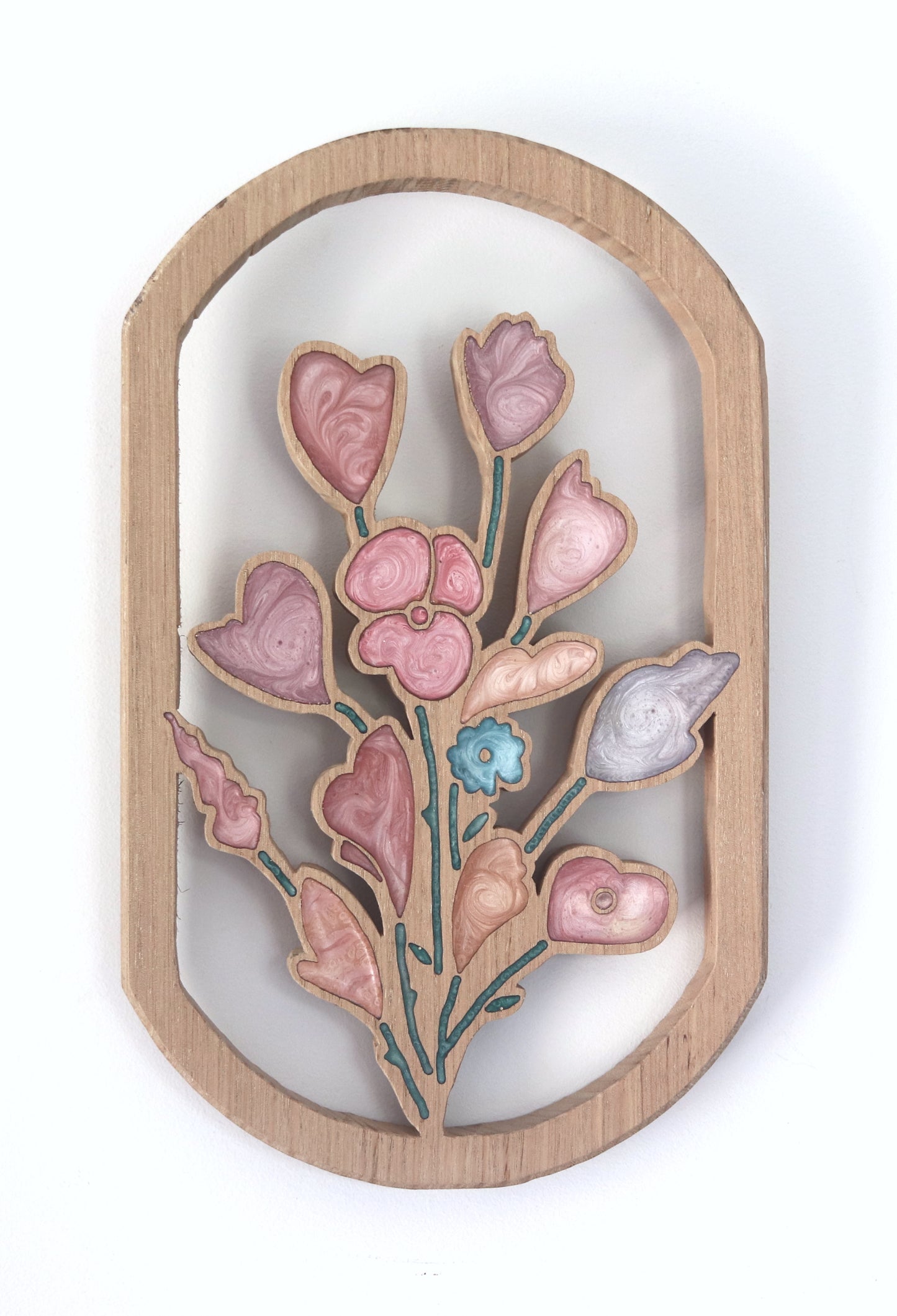 Wild Flowers inlaid wall art by Sands Wood, featuring intricate resin design and natural wood, perfect for rustic or nature-inspired home decor.