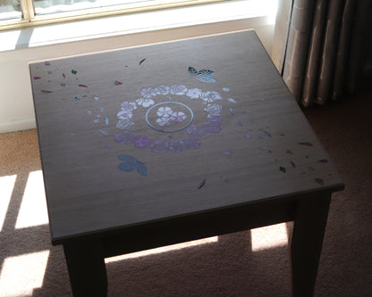 Resin Accent Table - Turquoise Butterflies and Pink Flowers