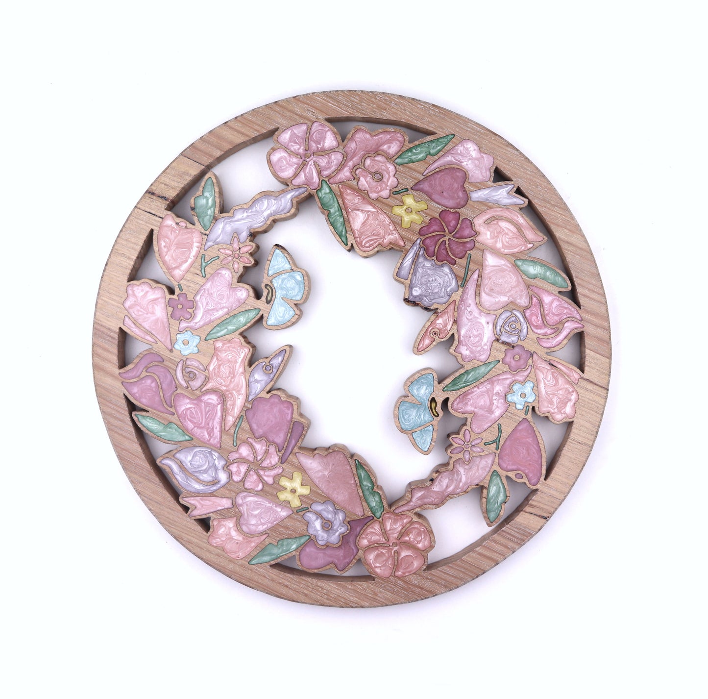 Wild Flowers and Butterflies Wood Wall Art - Handcrafted Floral Decor  - Circle