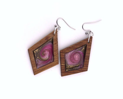 Aurora Earrings – Rose Gold – Wood & Resin Jewellery