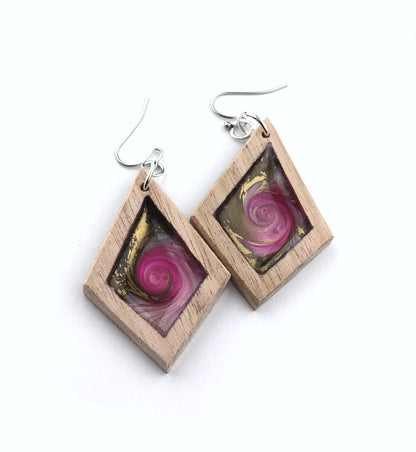 Aurora Earrings – Rose Gold – Wood & Resin Jewellery