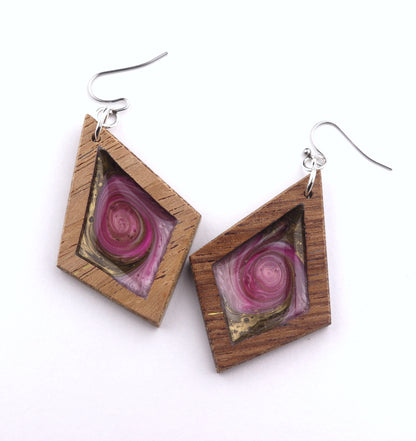 Aurora Earrings – Rose Gold – Wood & Resin Jewellery