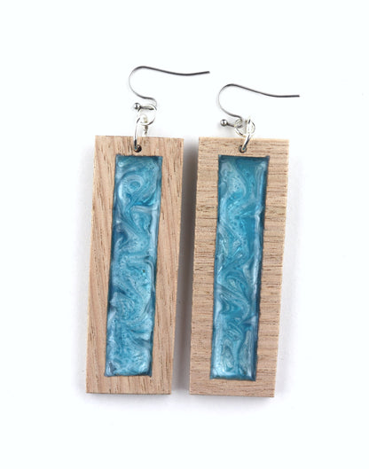 Aurora Earrings – Blue Edge – Wood & Resin Jewellery
